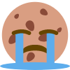 Chocolate chip cookie with a sad face and blue tears streaming down its sides.