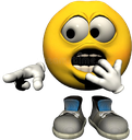 Yellow 3D smiley face with wide eyes and a hand over its mouth looking shocked.