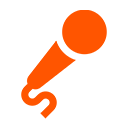 Orange microphone icon on a black background.