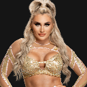 Tiffany Stratton posing confidently with blonde hair and a gold outfit.