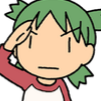 Yotsuba Koiwai with green hair saluting with a serious expression.