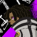 Anime character with dreadlocks looking over their shoulder with a suspicious expression and purple eyes.