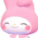My Melody with a wide, happy smile and blushing cheeks.