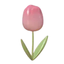 A 3D rendered pink tulip flower with a green stem and leaves.