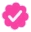 Pink pixelated badge with a white checkmark in the center.