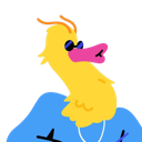 A stylized yellow bird wearing sunglasses and looking cool.