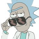 Rick Sanchez adjusting his sunglasses with a smug, self-satisfied expression.