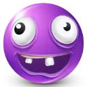 Purple sphere face with wide, bulging eyes and a toothy, manic grin.