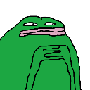 Pepe the Frog with a suspicious expression and hands clasped together.