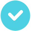 Checkmark icon centered inside a solid blue circle.