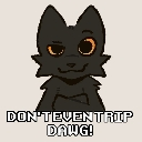 A smug black cat with orange eyes and crossed arms, with the text Don't Even Trip Dawg below it.