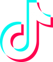 TikTok logo with a cyan and magenta glitch effect on a black background.