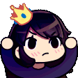 Anime girl wearing a crown dancing with a smug expression.