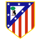 Atletico Madrid football club shield crest featuring red and white stripes with a bear and tree emblem.