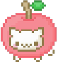 Cat face with a happy expression inside a red apple.