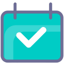 Calendar icon with a bold checkmark indicating a confirmed event.