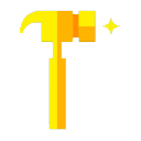 Golden hammer icon with a small sparkle effect.