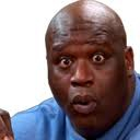 Shaquille O'Neal looking directly at the camera with wide eyes and an open mouth in shock.