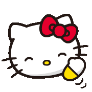 Hello Kitty smiling while throwing a small yellow-gloved punch.