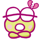 Keroppi the frog looking sad with a cracked heart icon above his head.