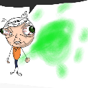 Lincoln Loud character with wide, frantic eyes projecting a large green cloud of energy.