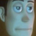 Woody from Toy Story with a distorted, dead-eyed, and judgmental expression.