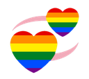 Two rainbow-colored hearts overlapping each other.