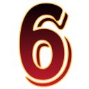 Number six in a bold, metallic red gradient with a sharp golden outline on a black background.