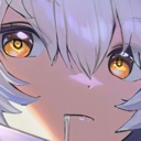 Anime character with glowing yellow eyes drooling with an expression of intense craving.