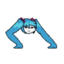 Hatsune Miku as Shiteyanyo performing a rhythmic dance with her leg-like twintails.