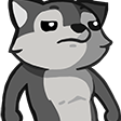A cartoon wolf with a smug, skeptical expression looking slightly to the side.
