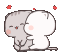 Two cute pixelated cats, one white and one gray, hugging and kissing each other.