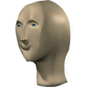 Meme Man head with a smug, surreal expression.