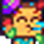 Steve from Minecraft wearing a party hat and blowing a party horn.