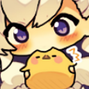 Anime girl eating a surprised yellow creature with a cute expression.