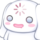 Cinnamoroll with a blank expression and a loading spinner icon above his head.