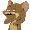 Jerry Mouse covering his mouth with his hand while smirking and laughing.