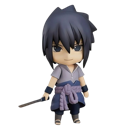Sasuke Uchiha as a chibi figure standing with a sword.