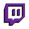 Twitch logo rendered in a purple and white pixel art style.