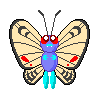 Butterfree Pokémon flapping its wings in a pixelated animation style.