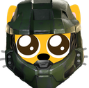 Master Chief helmet with large, glossy, pleading cat eyes.