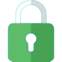 Padlock with a green body and white shackle, featuring a red keyhole.