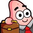 Patrick Star wearing a suit and tie while holding a brown briefcase.