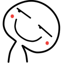 Stick figure with a smug side-eye expression and red rosy cheeks.
