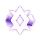 Champion badge with a sharp star shape and a diamond center glowing in purple and white.