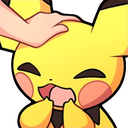 Pichu smiling happily while being petted on the head by a hand.