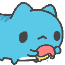 A blue cartoon cat holding a small red coin purse with a sad expression.