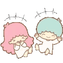 Kiki and Lala from Sanrio smiling and dancing happily together.