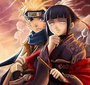Naruto Uzumaki and Hinata Hyuga standing together in their traditional ninja attire.