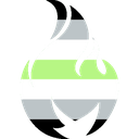 A stylized flame icon colored with the horizontal stripes of the agender pride flag.